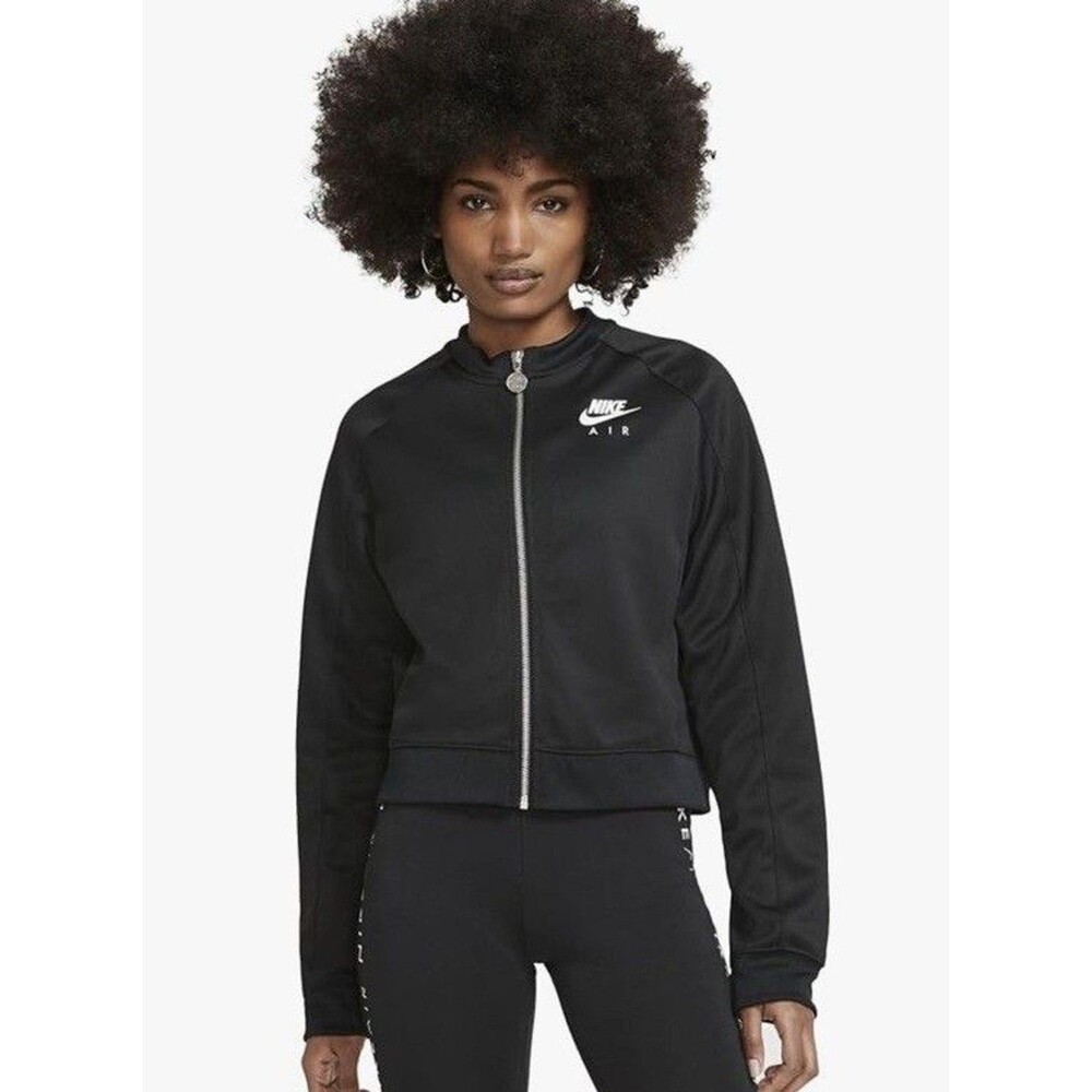 Nike Air Women’s Black White Accent Full Zip Up Cropped Jacket Pockets Size M